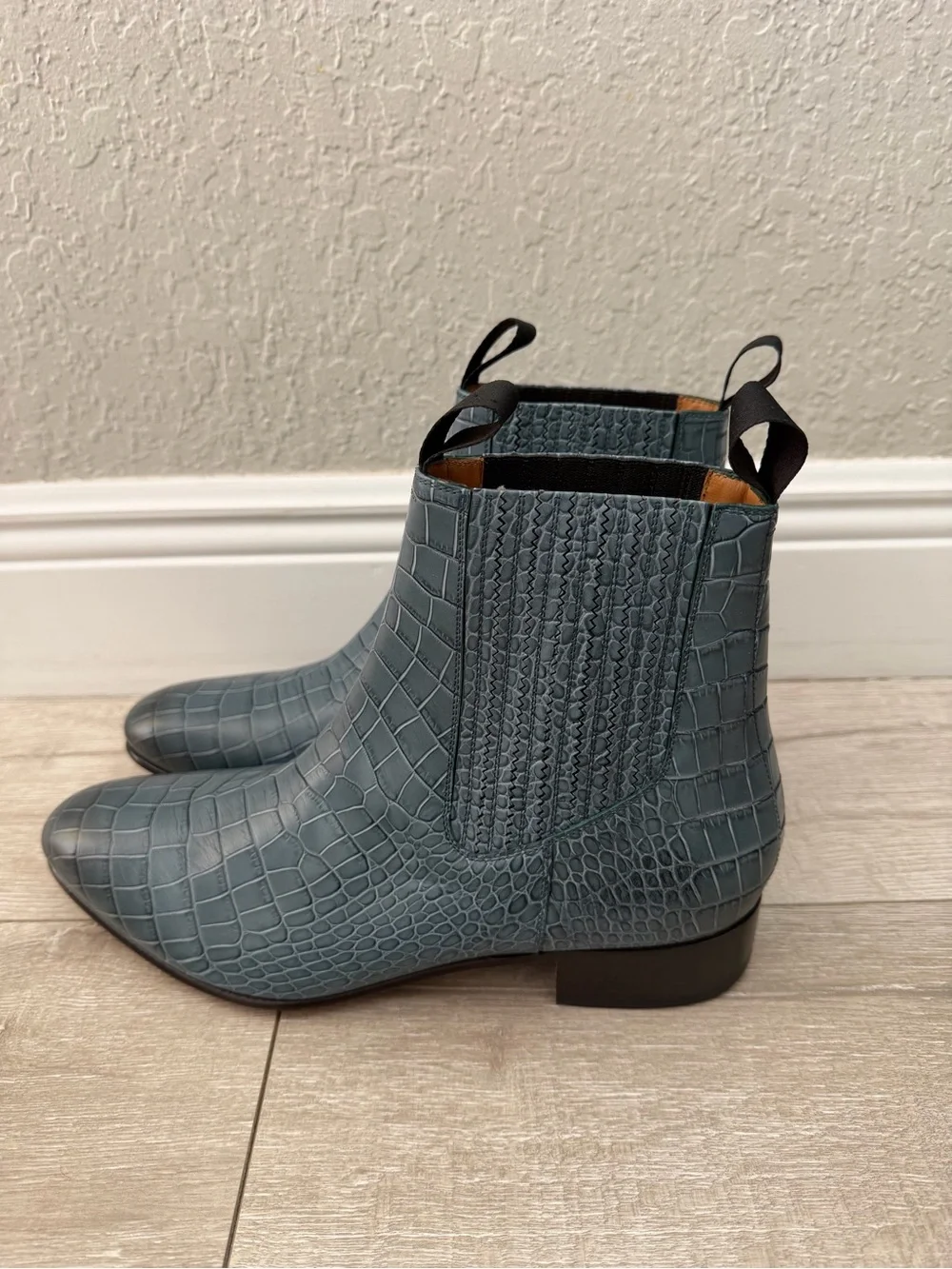 Tom Ford Blue Croc-Embossed Chelsea Ankle Boots men 11.5